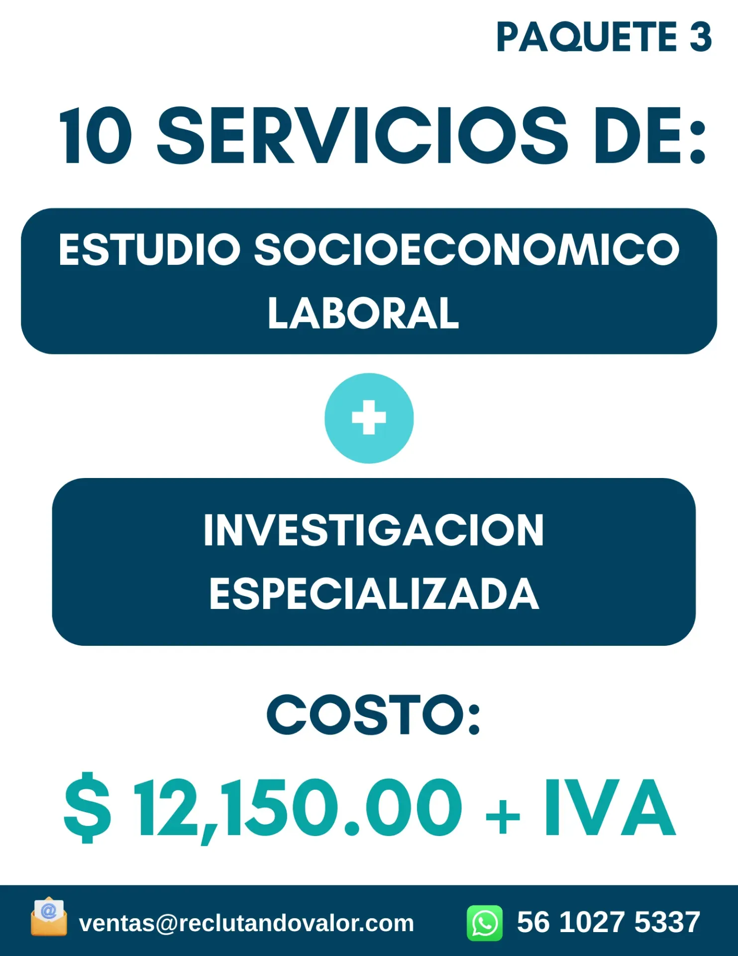PAQUETE 3 -ESTUDIO SOCIOECONOMICO LABORAL + INVESTIGACION ESPECIALIZADA - 10 SERVICIOS