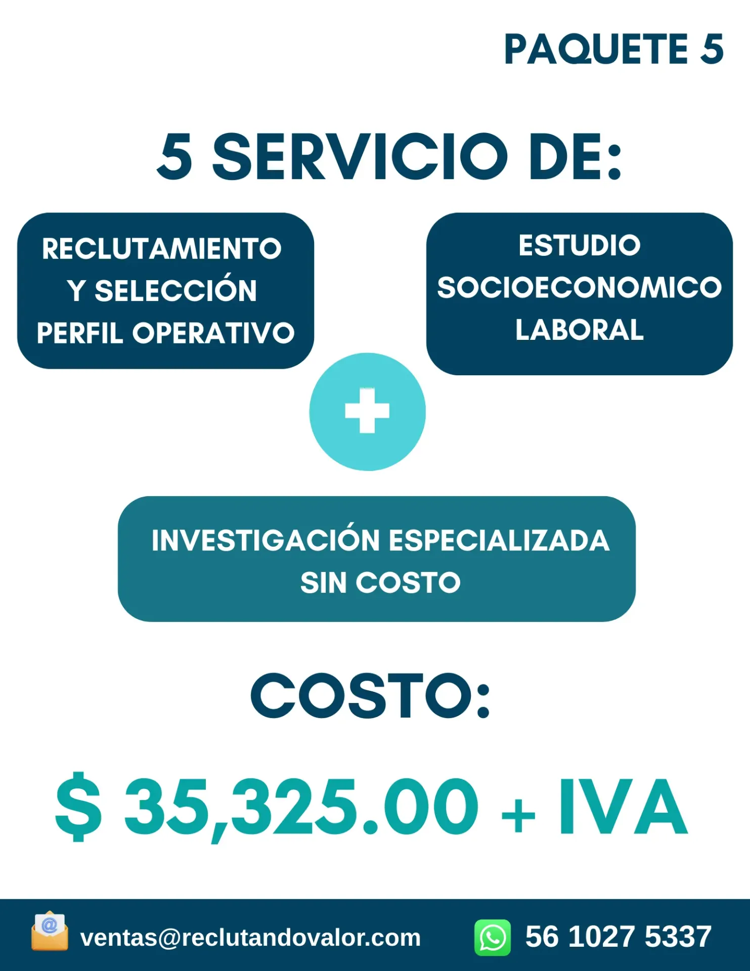 PAQUETE 5 - RECLUTAMIENTO OPERATIVO + ESTUDI SICIOECONOMICO + INVESTIGACION ESPECIALIZADA - 5 SERVICIOS
