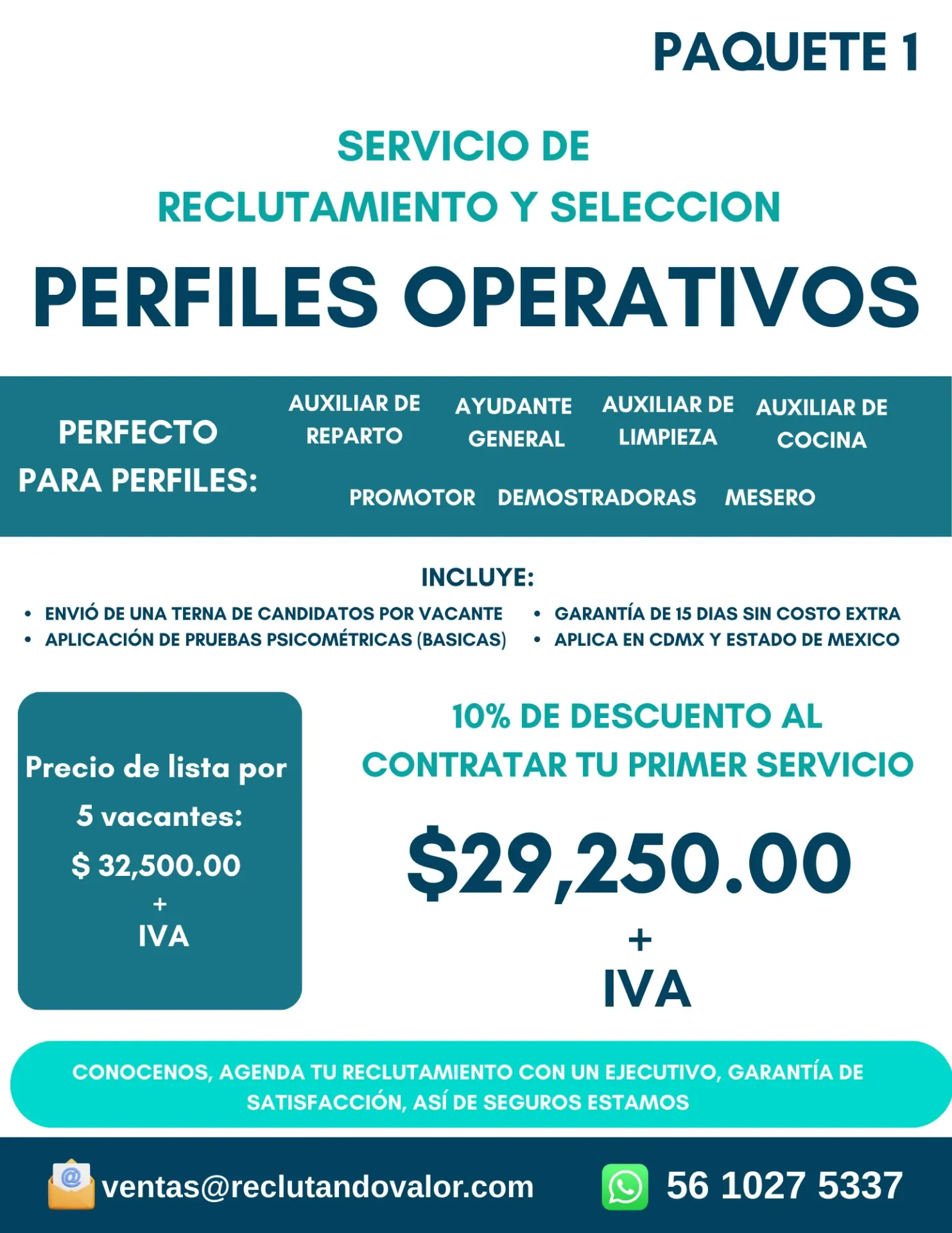 PAQUETE 1 - RECLUTAMIENTO OPERATIVO - 5 VACANTES